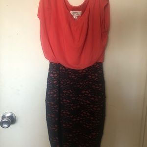 Lace bottom Coral top dress